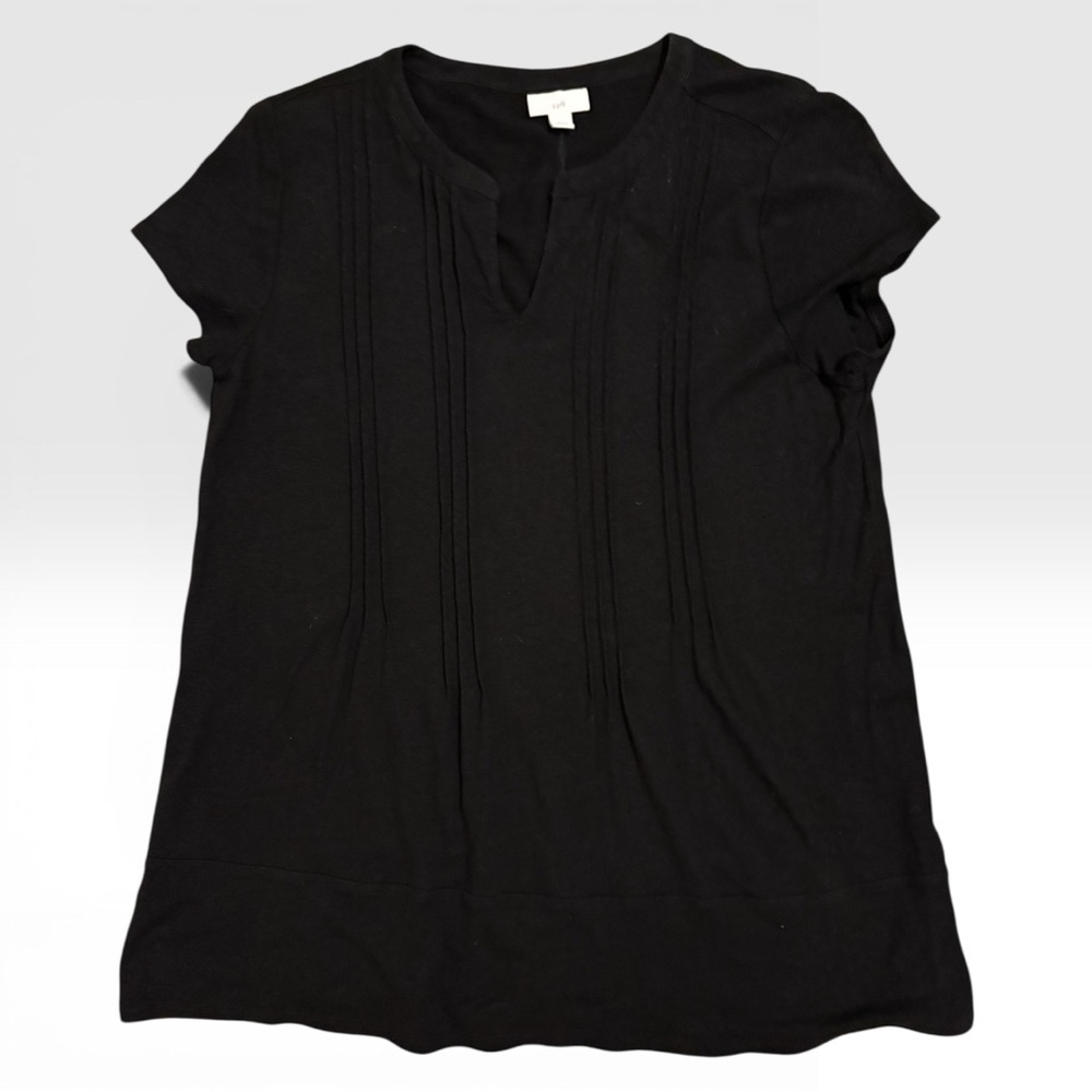 SALE J. Jill Black Linen Blend Pintuck Tunic Top Short Sleeve Lightweight Sz L